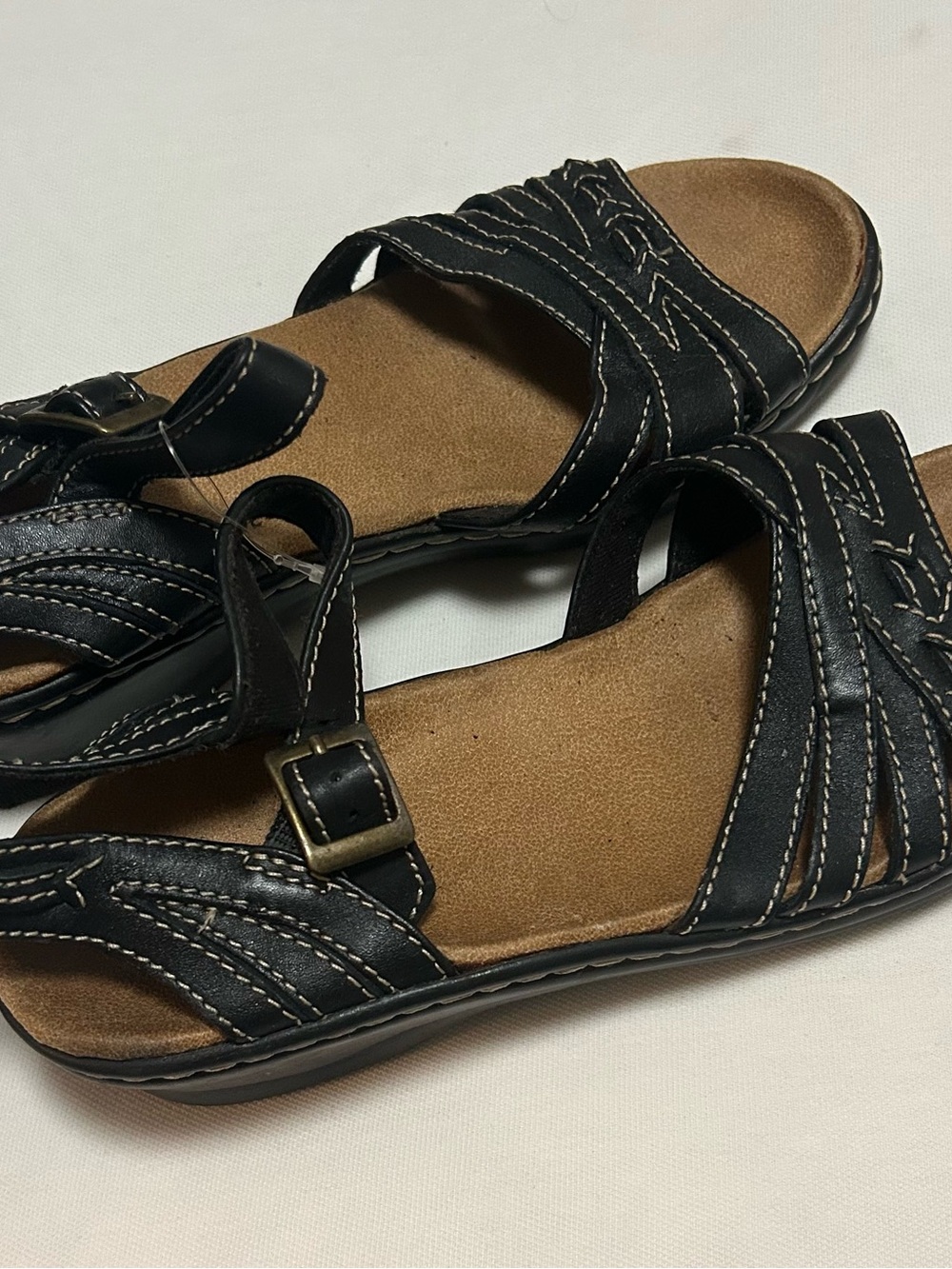Clarke Women's Black Comfort Slide Sandals with Adjustable Buckle